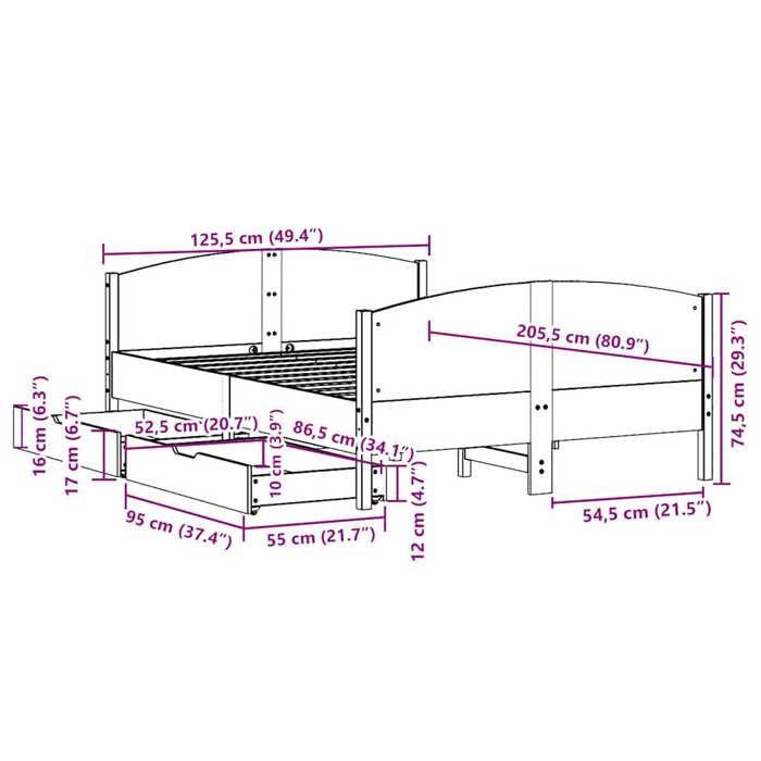VidaXL Bed Frame with Headboard 120x200 Cm Solid Pine Wood, Bed, Bed, Double Bed, Bedroom Furniture, 3301791
