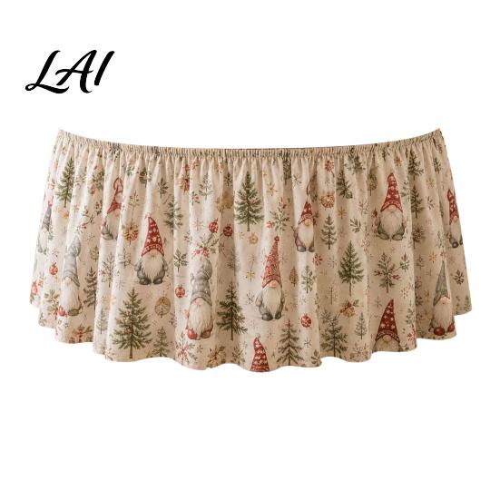 Festive Table Decor for Winter Events Christmas Skirt 70.9×29.5 Inch Round Cloth Vintage Snowy Snowman Decorations Scene Gnome Print Cover