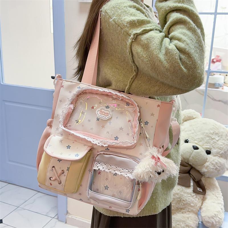 Women's Contrast Shoulder Bag Stars Print College Style Crossbody Bag