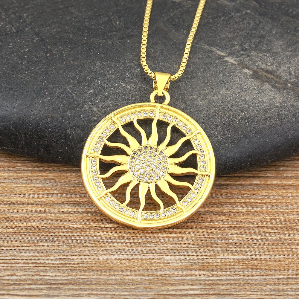 AIBEF Light Of Star And Moon Sun Shape Pendant Women Necklace Copper Zircon Western European Style Jewelry Popular Romantic Gift