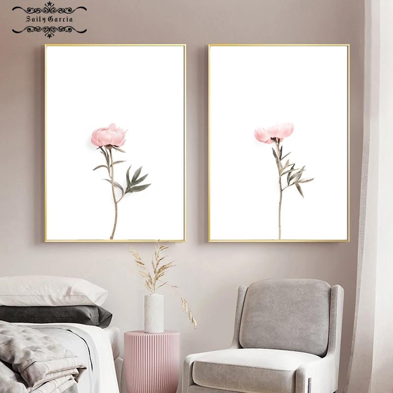 Pink Peonies Flower Posters and Prints Nordic Scandinavian Minimalist Wall Art Canvas Painting Floral Pictures for Room Decor