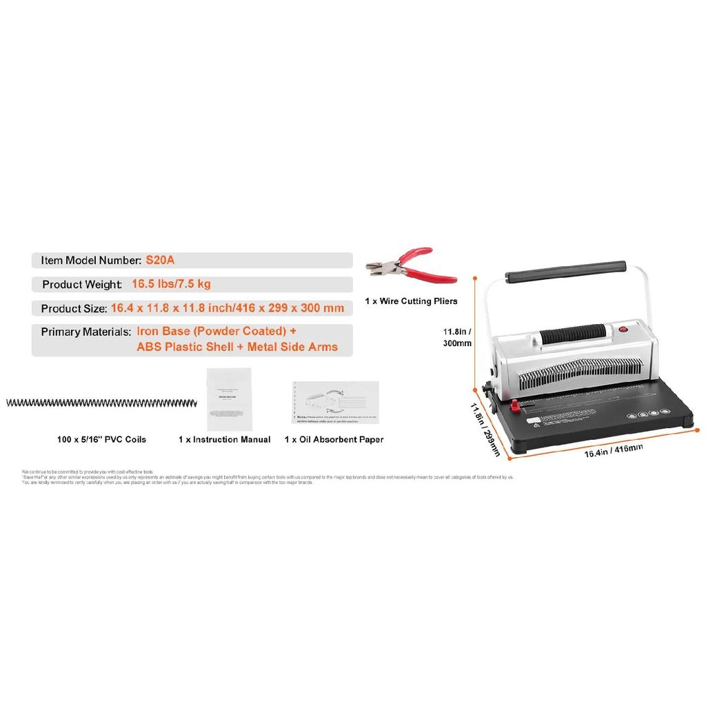 SucceBuy Coil Spiral Binding Machine Manual Book Maker 34-Holes Binding 120 Sheets Punch Binder W/ Adjustable Coil Binding Spine