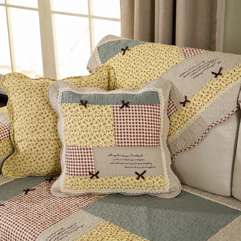 Green Floral Sofa Covers Couch Pastoral Washed Cotton Plaid Fabric Corner Towel Pillow Slip Seat Cushion Recliner Chair Cover
