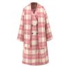 Women's Medium Long Plaid Woolen Double Breasted V-neck Scarf Jacket
