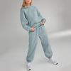 2 pezzi/set da donna, top sportivo, pantaloni, set con cappuccio, manica lunga, colore puro, felpa con cappuccio