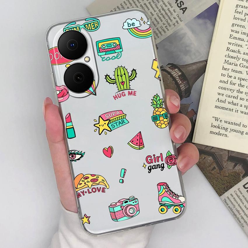 Hüllen-Hülle für Huawei Y5 Y6 Enjoy 80 70x Y8p P40 P50 Mode Sonnenmuster Weich Ultradünn Transparentes Silikon Anti-Rutsch-Schale für Huawei Gehäuse Capa