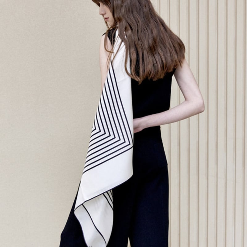 

Sea of seas Stripe Centered Monogram Silk Scarf Ivory Ivory