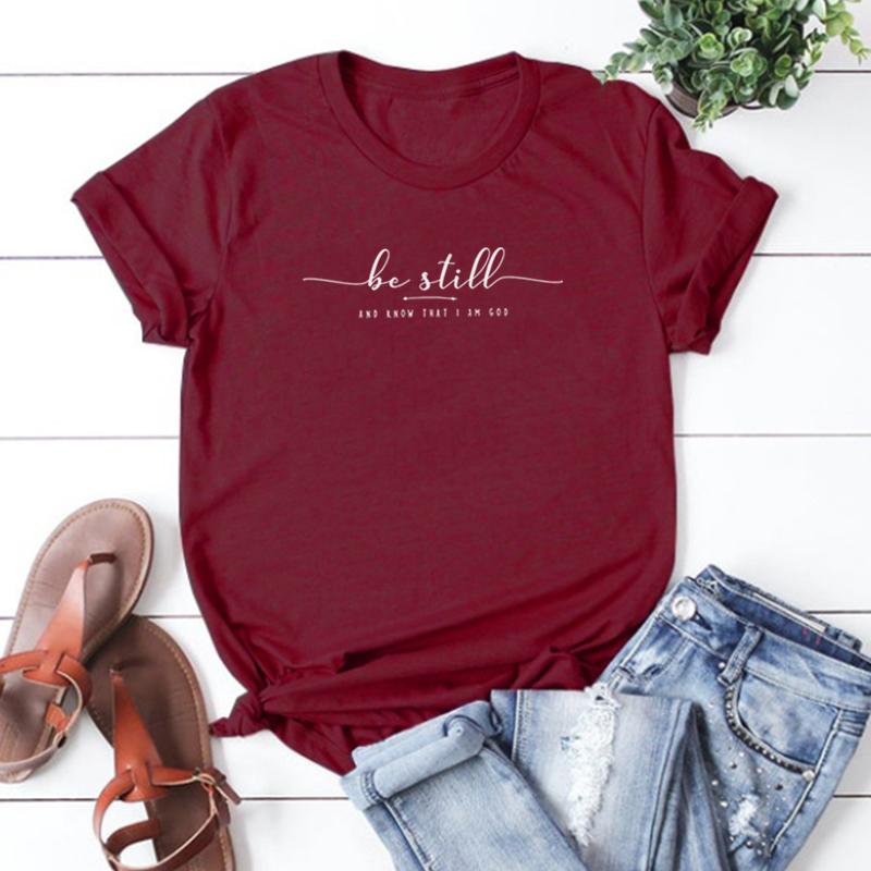 Var stilla och vet att jag är Gud T-shirt Kristna Bomulls-t-shirt Religiösa Gåvor Religiösa Skjortor Dam T-shirts