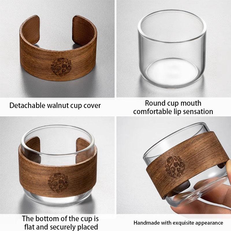 1pcs Heat-resistant Glass Tea Cup Set With Scald Proof Wooden Holder Clear Kungfu Tea Master Cup Home Coffee Espresso Mug