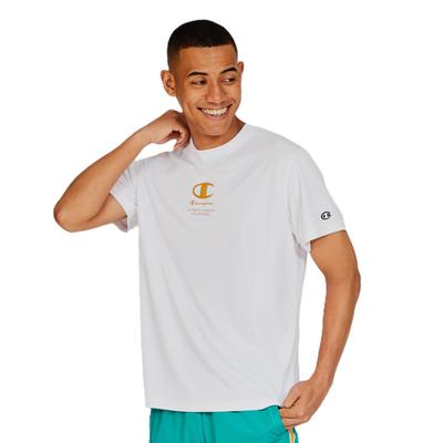 Short Sleeve Crew Odor Script Rubber Men's T-Shirt, White, Neck, Antibacterial, Resistant, Breathable, Quick-Drying, Logo, Print, C3-BV305