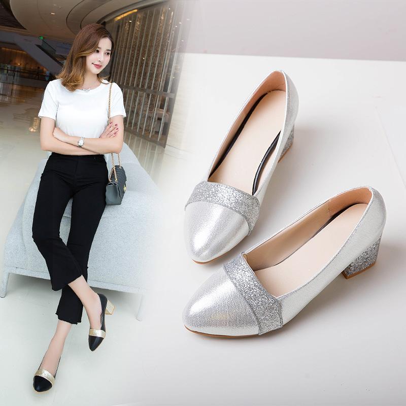 Spring new large size high heels pointed single shoes shallow mouth