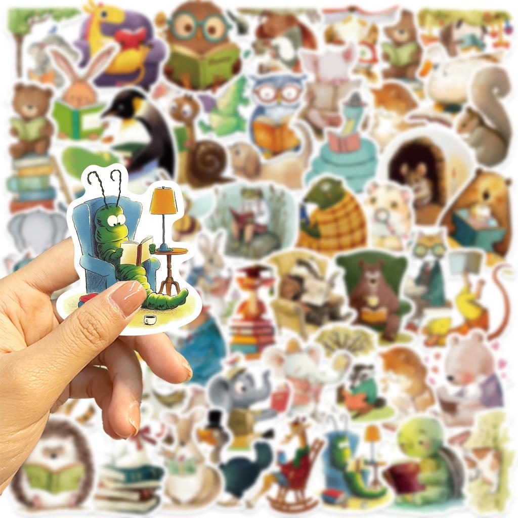 50 Cartoon Animal Reading Books Graffiti Stickers Decorative Guitar Notebook Suitcase DIY Waterproof
