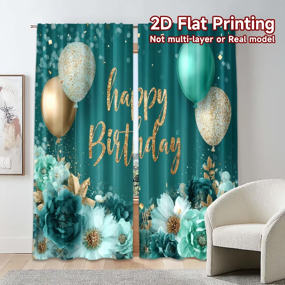 2pcs, 2D FLAT PRINTING Curtains (Without Rod) Birthday Bliss(9) Fashionable Chic Curtains Polyester Curtains Art Deco Festive