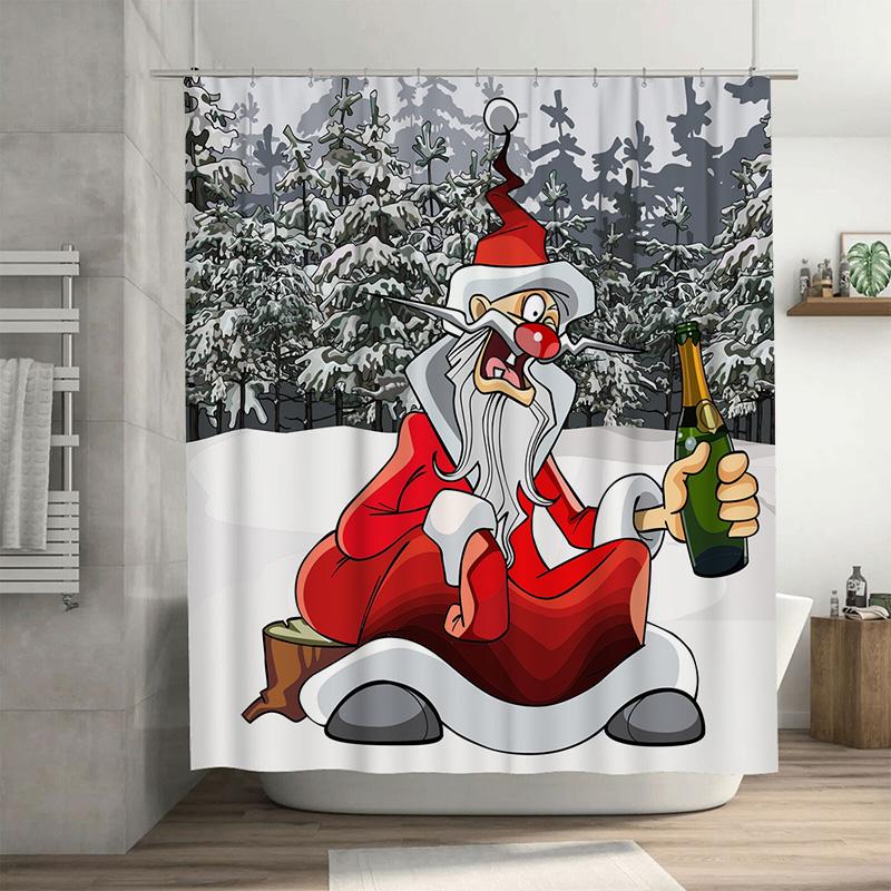 TU Santa Claus Shower Curtain Funny Christmas Pattern Bathroom Decor Festive Holiday Backdrop Holiday Gift Christmas Party Decor 90x180cm35x71in