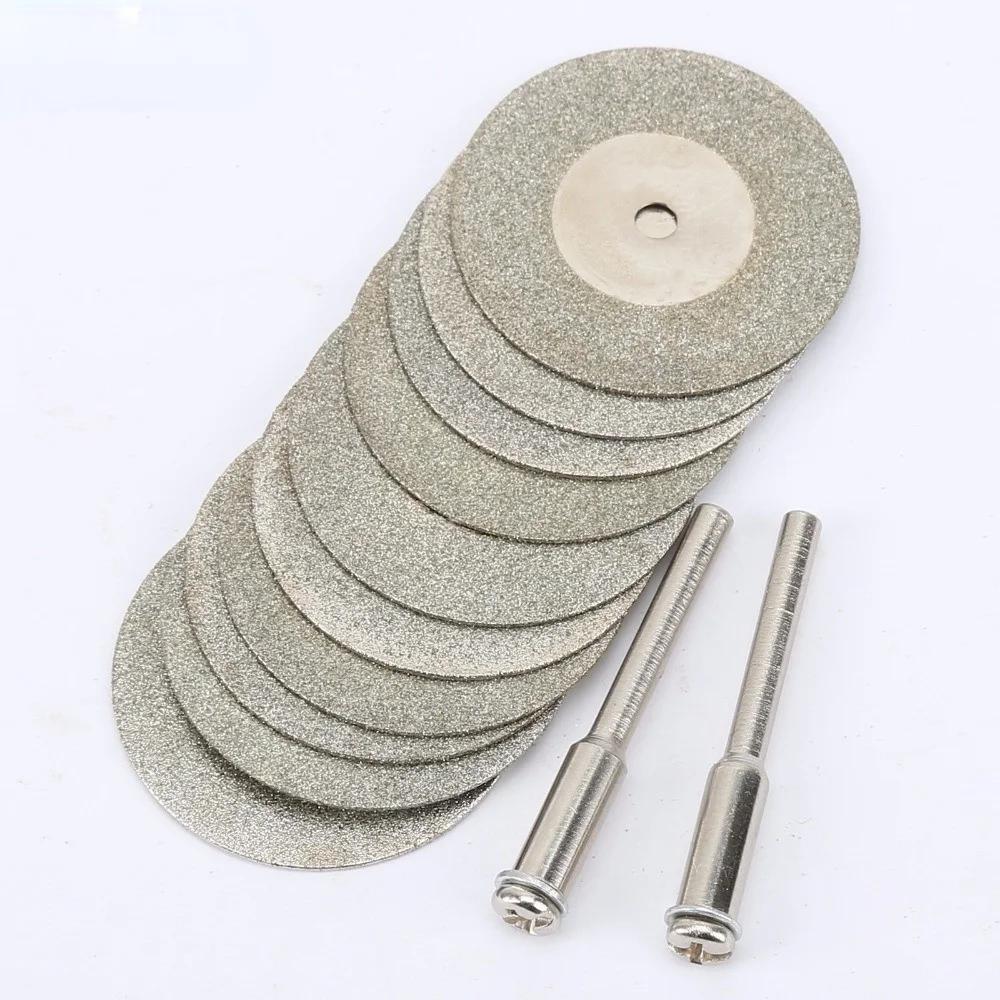 10pcs 30mm Diamond Cutting Discs Cut Off Mini Saw Blade with 2pcs Connecting 3mm Shank for Dremel Drill Fit Rotary Tool
