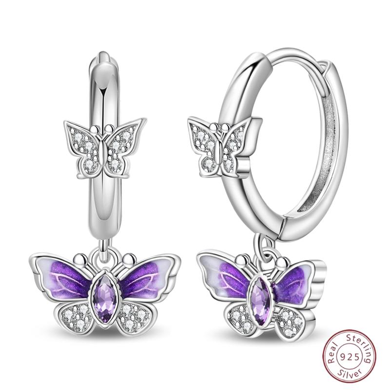 Sweet 925 Silver Ladybug Butterfly Dragonfly Iris Flower Design Earrings Fit Wedding Parties Exquisite Jewelry