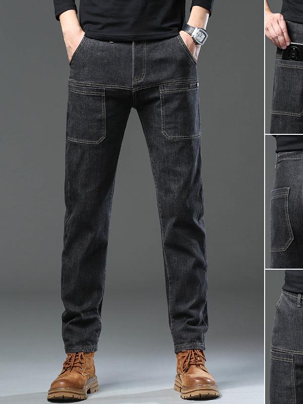 Men's Korean Style Slim Fit Stretch Jeans with Multi-Pockets - Stylish, Versatile Straight Leg Design