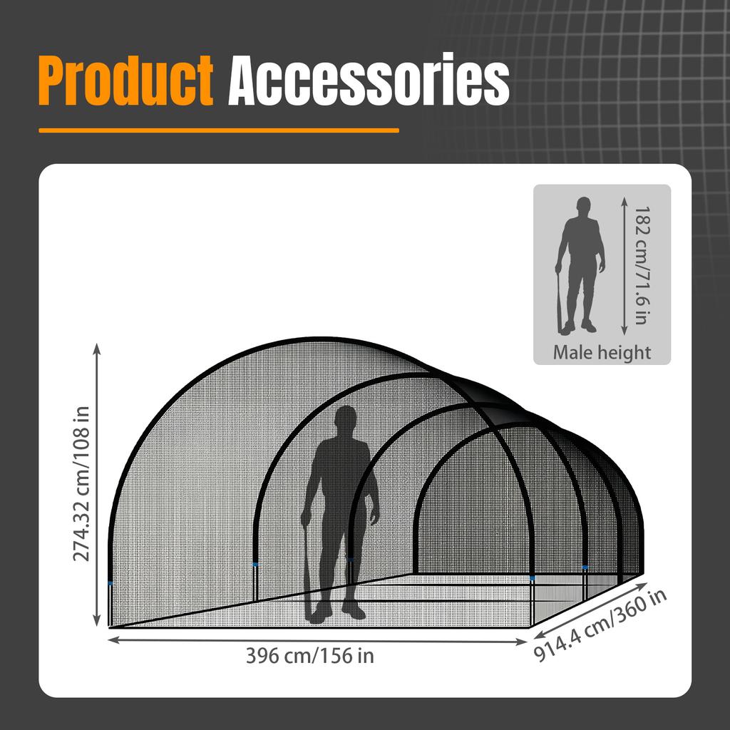 Portable Baseball Softball Batting Cage Net 30x10x8FT 30x13x9FT Outdoor Backyard Training Hitting Practice Equipment Netting New