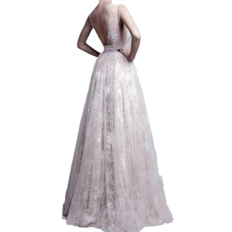 Summer 2025 European & American Women's Sexy Lace Deep V Sleeveless Evening Dress