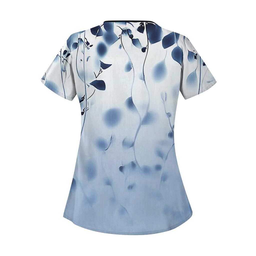 Women's Casual  Print Short Sleeve Sloping Collar Workwear Top With Double Pockets