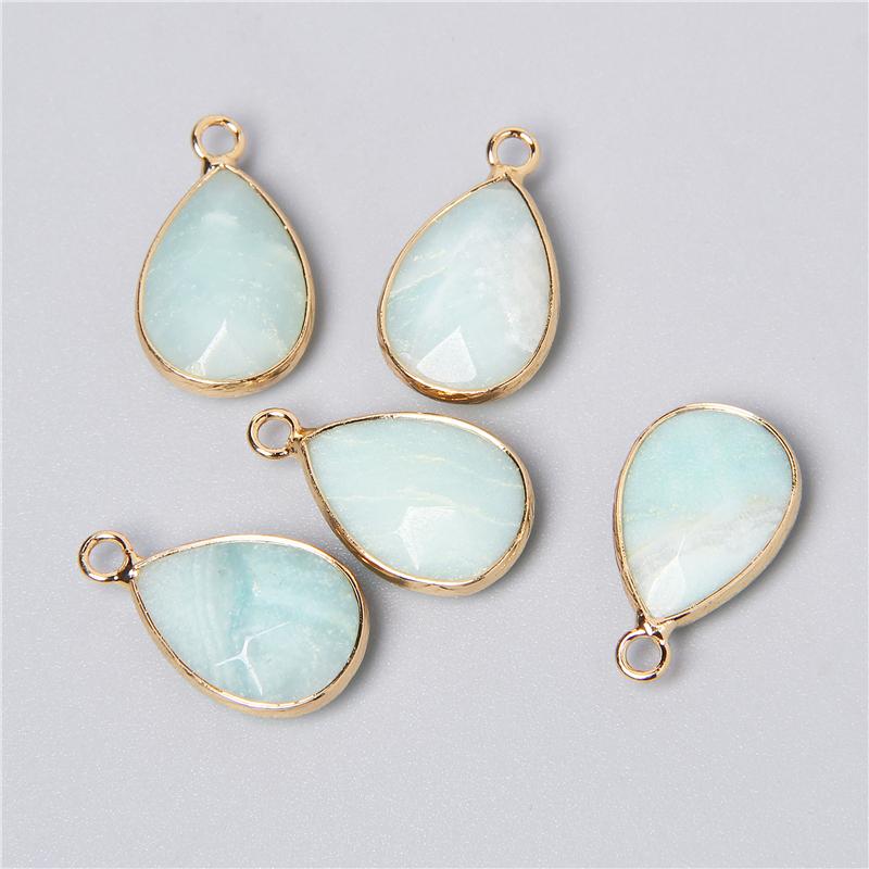 5pcs 13x23mm Water Drop Natural Stone Connector Charm Pendant Faceted Crystal Quartz Gem Pendant for Necklace Earring Making