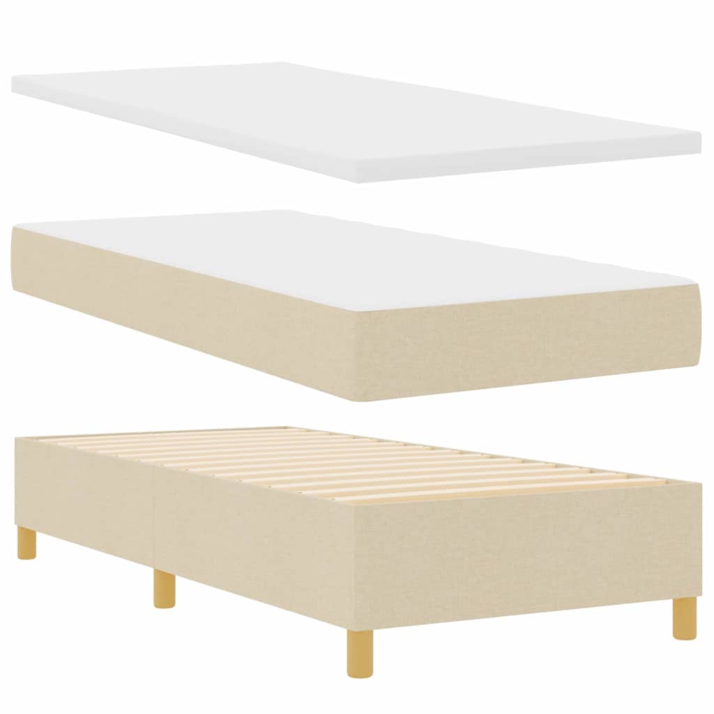 Box Spring Bed with Mattress and Headboard Cream 190 X 90 Cm Fabric