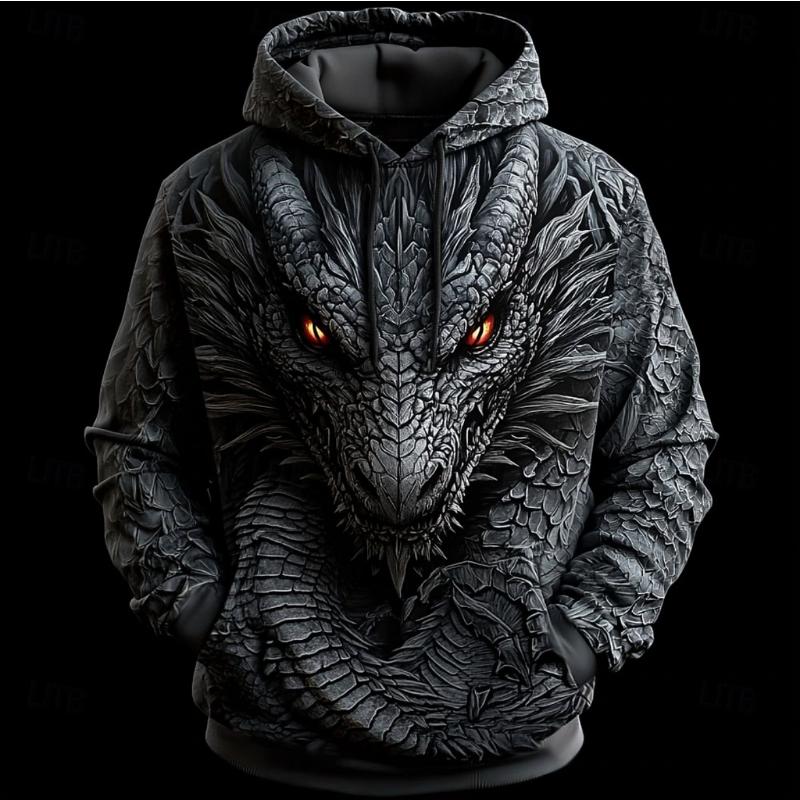 Мужские толстовки с ретро-узором дракона 3D-принт креативный дизайн длинный рукав повседневный пуловер модная крутая одежда оверсайз дышащая L 1909₽