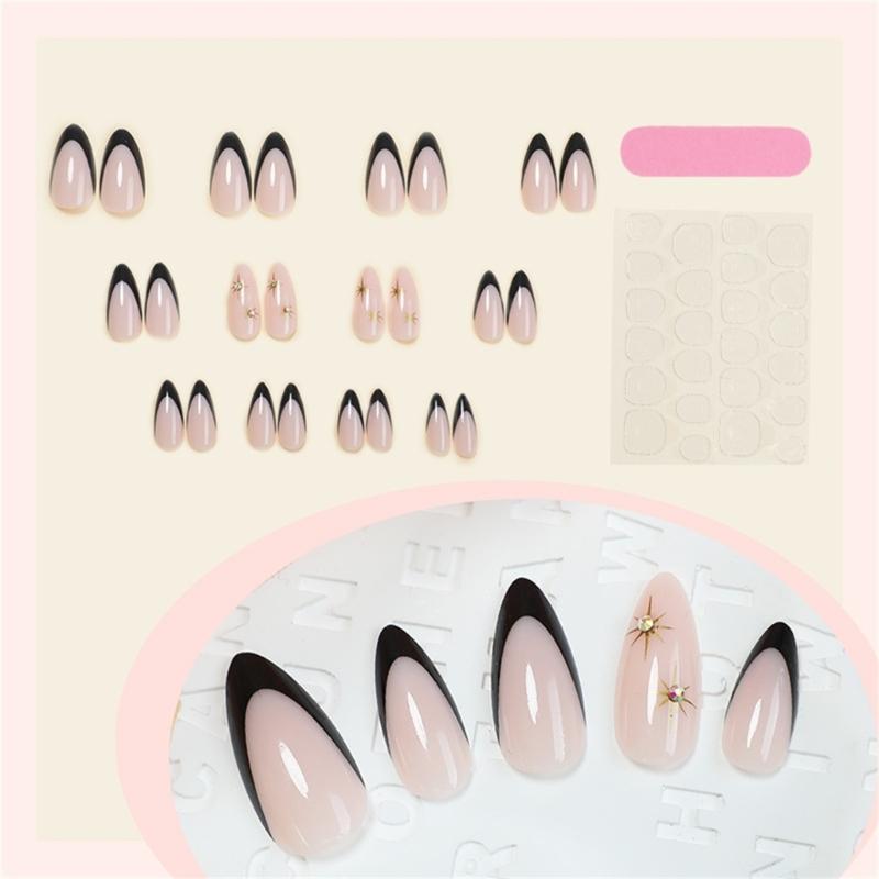 24pcs Press On Nail French Tip Acrylic Nail Almond Shape False Nail Stick On Nail Easy To Apply For Various Occasion