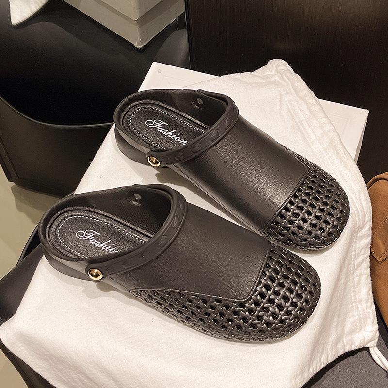 Summer Baotou new breathable woven women's outer slippers fashionable hollow round head versatile cool slippers