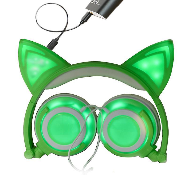 Foldable Headset Flashing Glowing Cat Ear Earphone With LED Light Game Headphones For PC Laptop Computer Mobile Phone