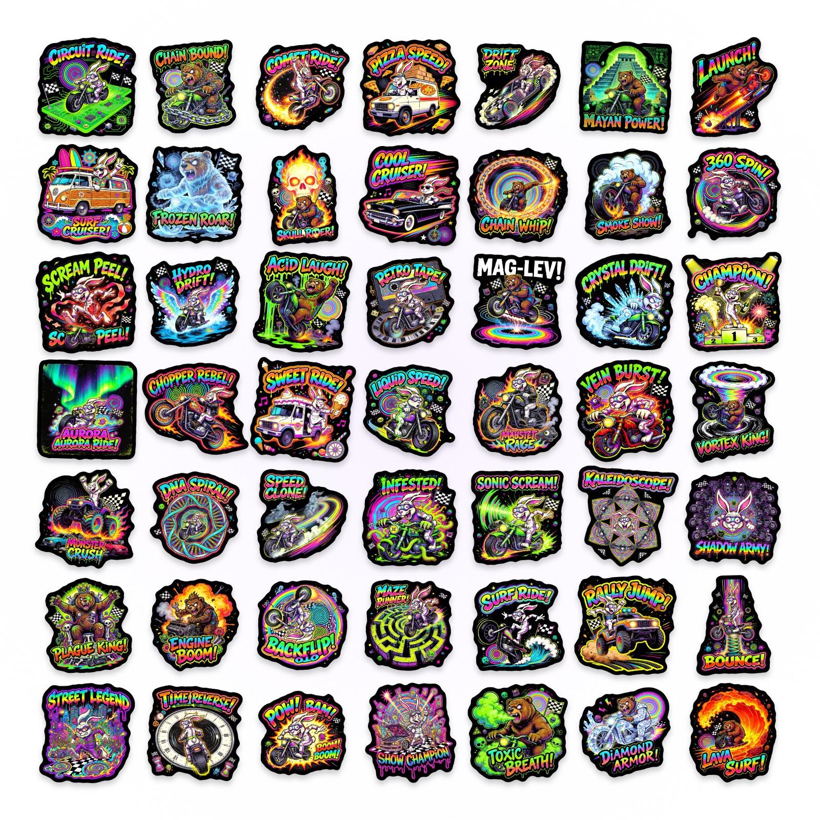 

50 Colorful Animal Drag Racing Graffiti Stickers Pp Waterproof Decorative Stickers In Stock