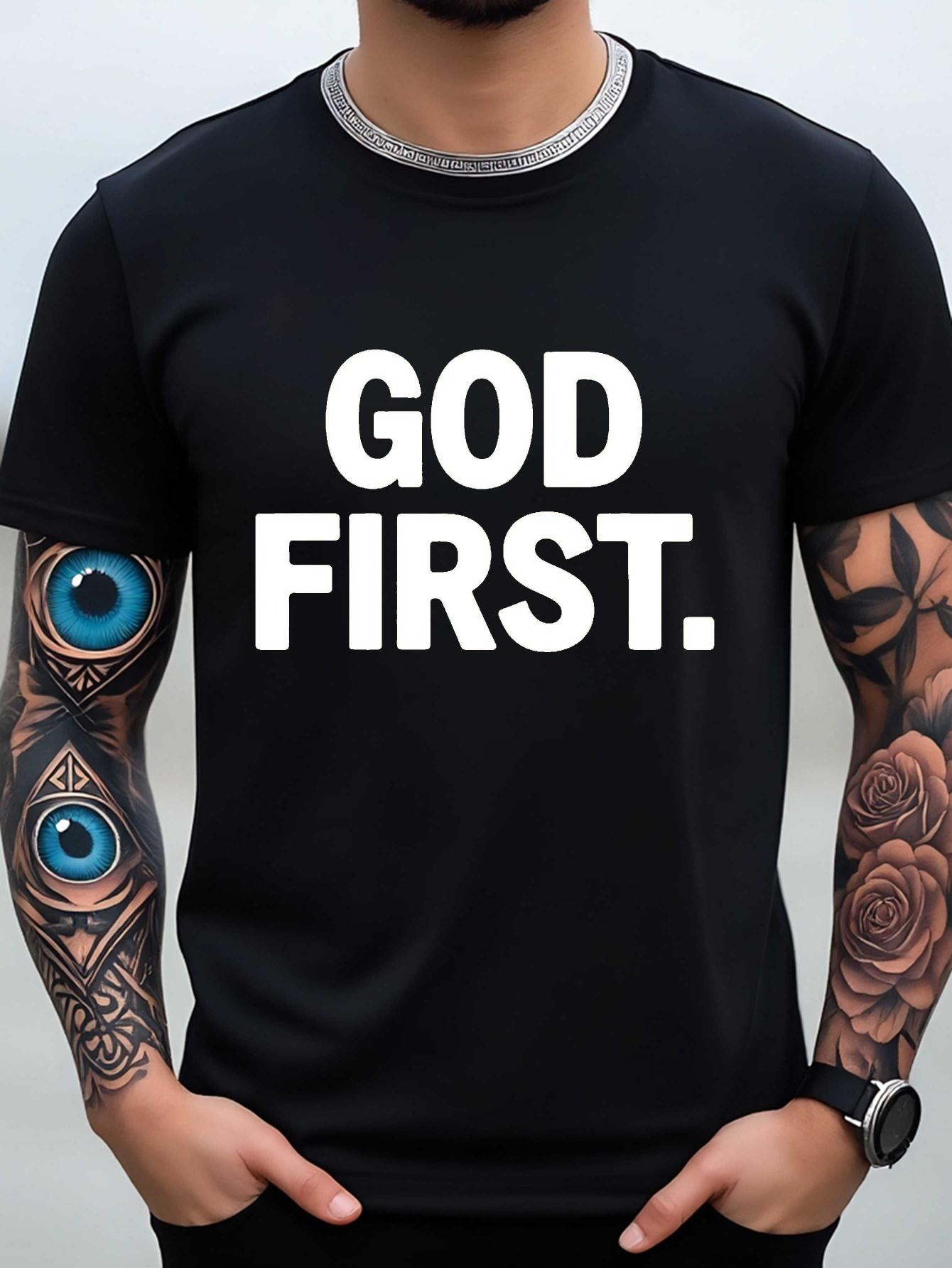 God First Graphic T-shirt - Black Cotton Blend S