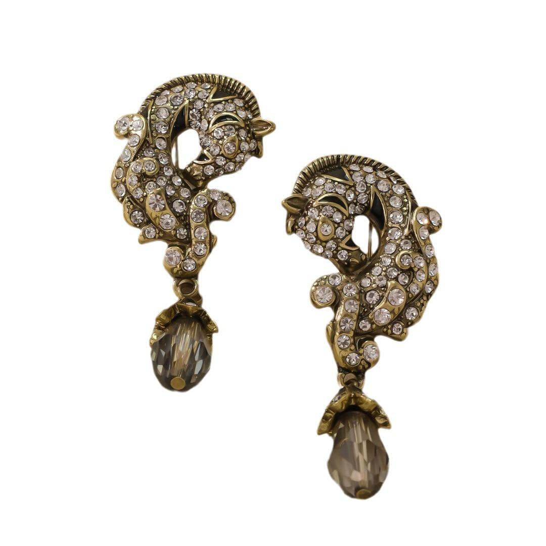 Vintage Earrings With Rhinestone Double Headed Horse Pendant Light Luxury Fashion