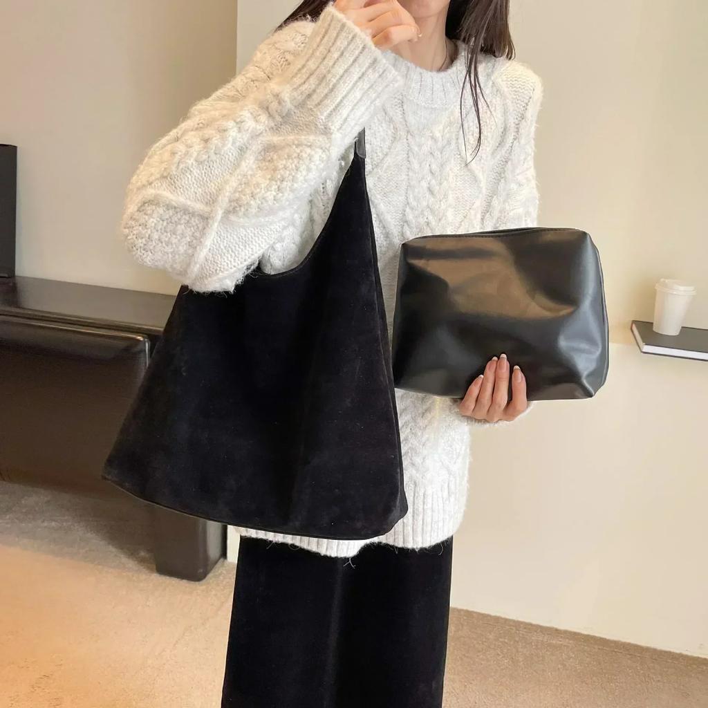 Autumn And Winter Vintage Women'S Bag Large Capacity Suede Shoulder Bag Solid Color Simple Versatile Bucket Bag Quality
