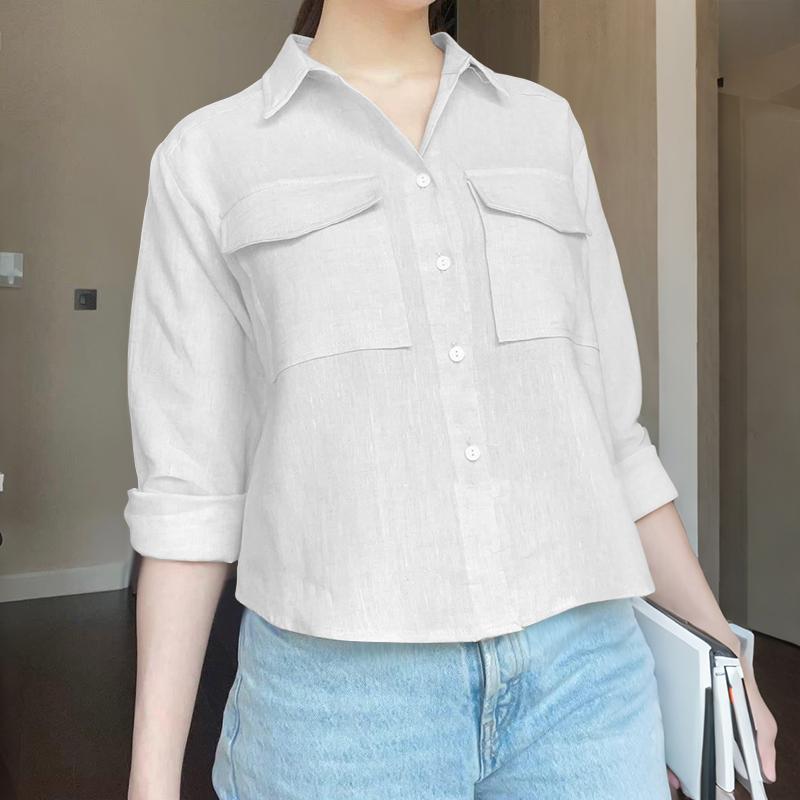 

ZANZEA Женская повседневная блузка с отложным воротником и рукавом 3/4 S белый