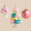 Glass Christmas Tree Ornaments Cute Pink Macaron Cake Sweet Dessert Hanging Baubles for Christmas Tree Holiday Party Home Decor