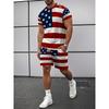 Men's Casual Patriotic Suit: O-Neck Top with American Flag Design & Elastic Waist Shorts. Trendy Activewear for Daily Lounge