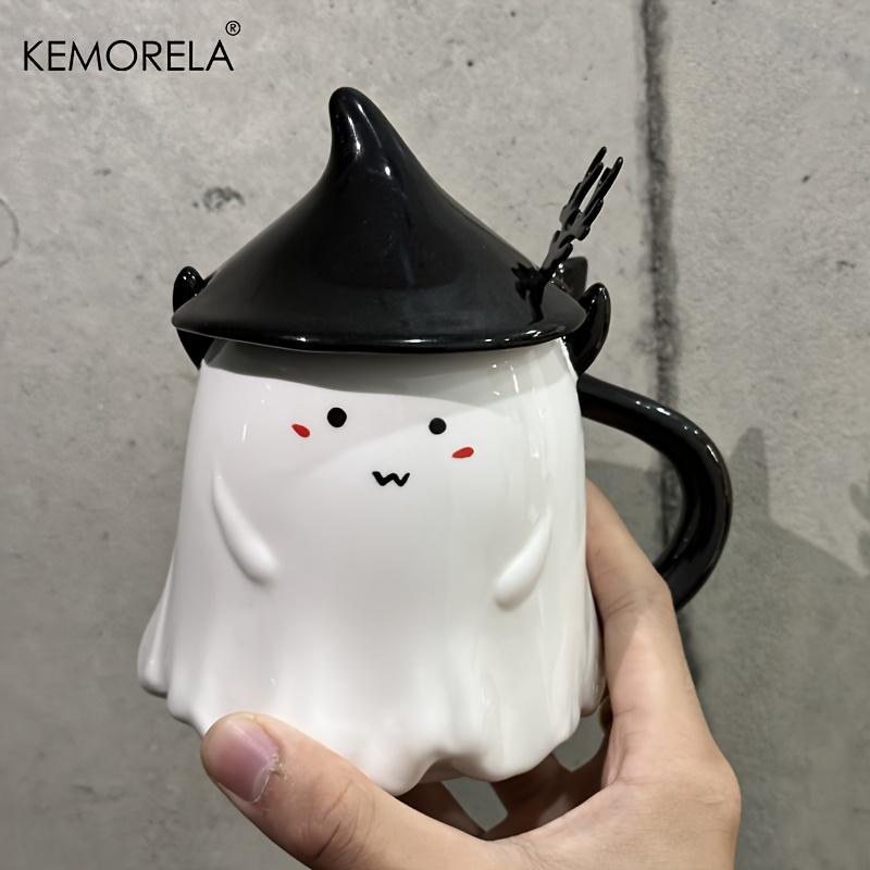 

1/2PCS 470ml Halloween Themed Ceramic Coffee Mug with Lid And Spoon - Little Devil And Devil Tail Design Cute Halloween Gift 300ml чорний