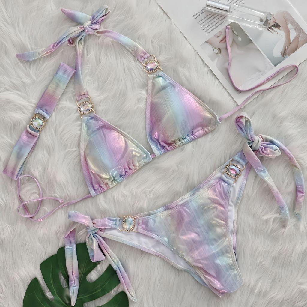 2025 European-American Crystal Diamond Three-Piece Sexy Bikini Swimsuit