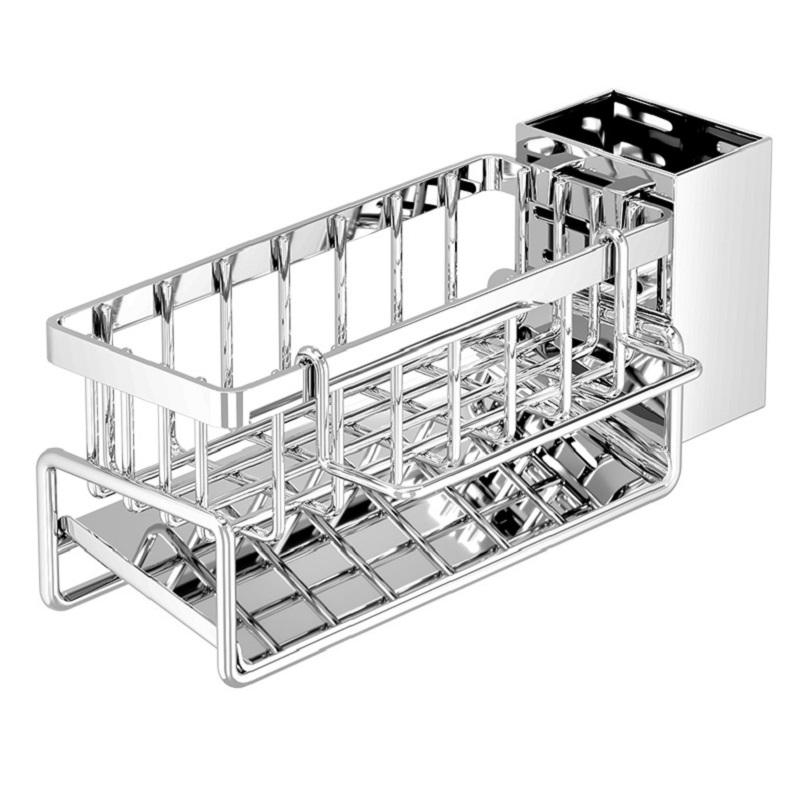 Stainless Steel Kitchen Sink Organizer, Faucet Rack, Sponge Holder, Towel Shelf, Self-Draining Storage for Sink Accessories