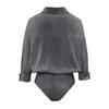 Damen Office Bluse Bodysuit Top Knopfleiste Kragen Langarm Einteiler Arbeitshemd Lässig Lockerer Schnitt Business Tops