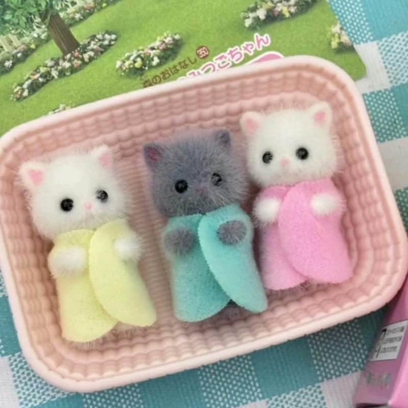 Sylvanian Families Authentic Ternurines Persian Cat Triplets Girl Child Toy Silvania Familiy Kitchen Set Kids Toys for Girls