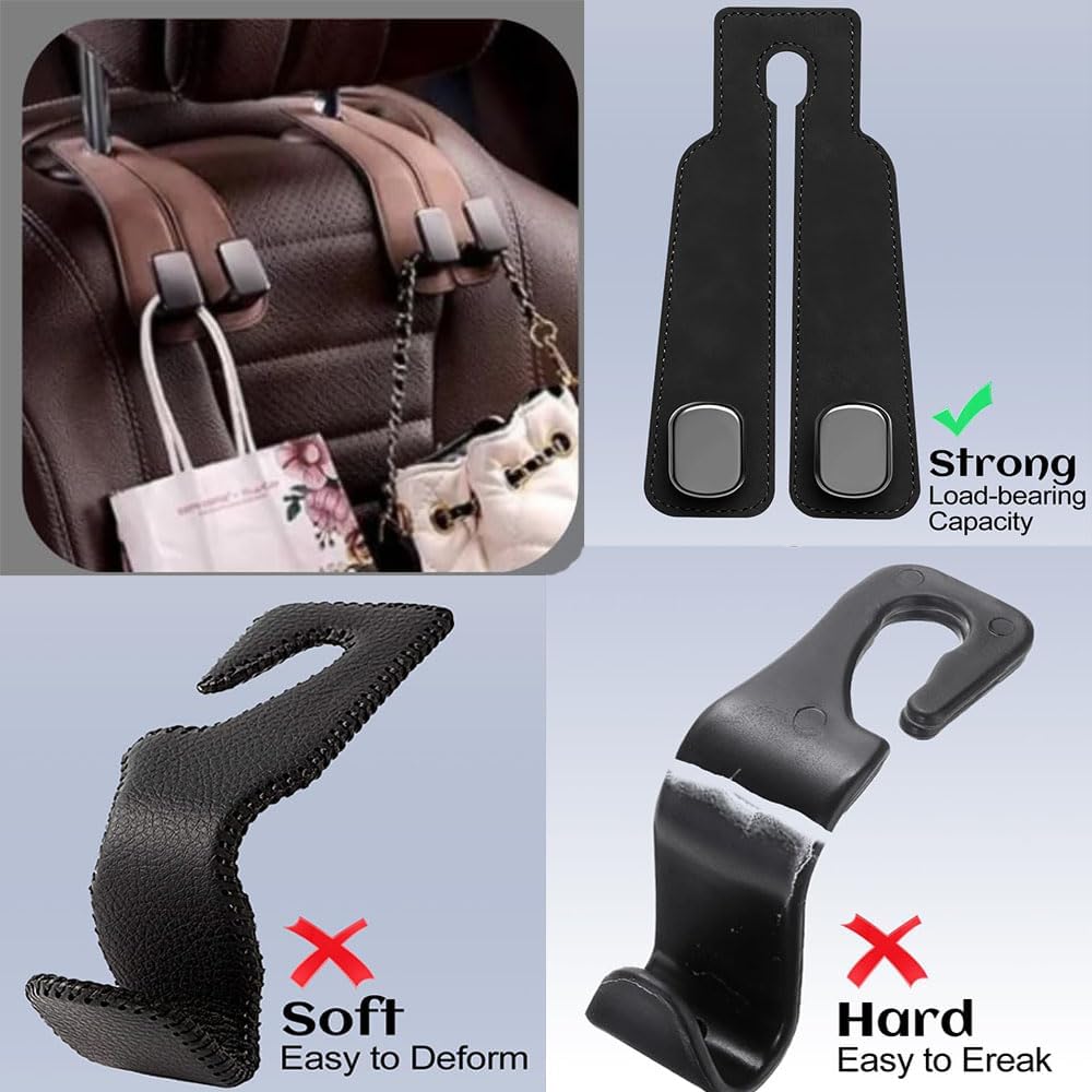 Car Seat Back Double Hook - Suede Hook,Support Car Headrest Hooks For Purses And Bags Coat,Universal Hidden Multifunctional Headrest Hooks For