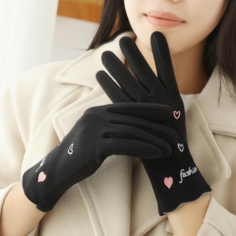 

Немецкие бархатные термоперчатки 2022 года с вышитой надписью Love для езды на велосипеде и вождения с сенсорным экраном термоперчатки чёрный