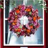 Artificial Fall Wreath With Orange Roses, Purple Hydrangeas, Leaves, 18-inch Front Door Decor