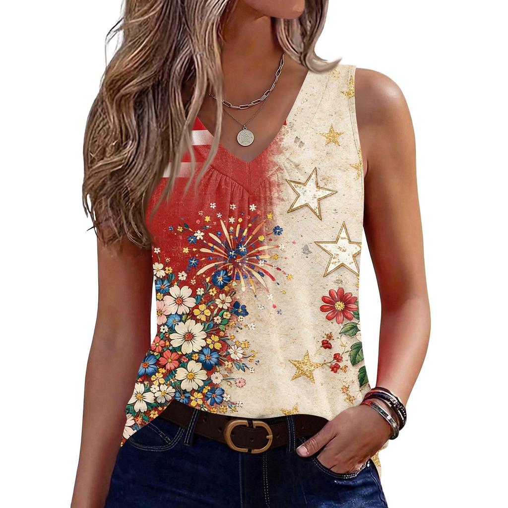 Womens Tank Tops Sleeveless Loose Fit Tops V Neck Pleated Shirts Basic Tees