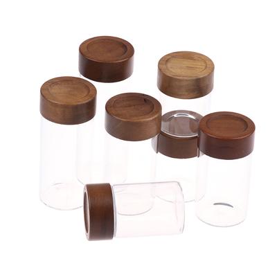 Mini Récipient Tube de Rangement pour Grains de Café avec Couvercle en Bois Cuisine Boîte Hermétique Bocaux à Thé et Épices Accessoire Espresso Dose Unique Coffeware