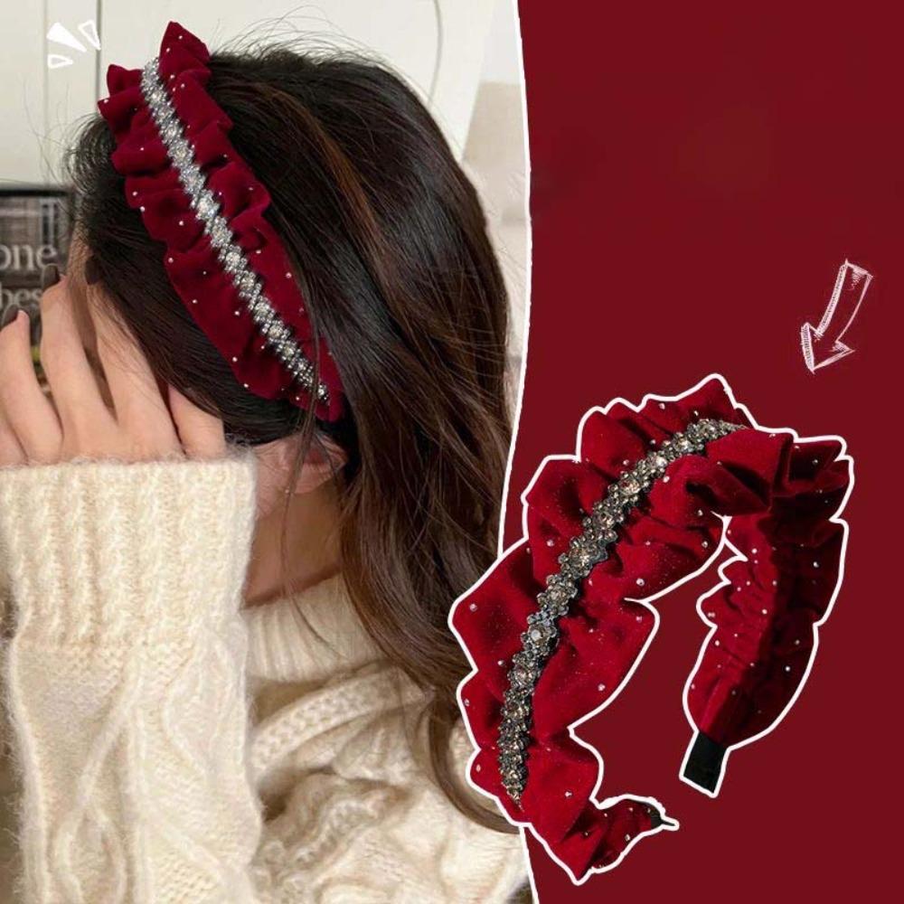 

French Style Shiny Rhinestone Headband Elegant Women Sequin Hairband Female червоний