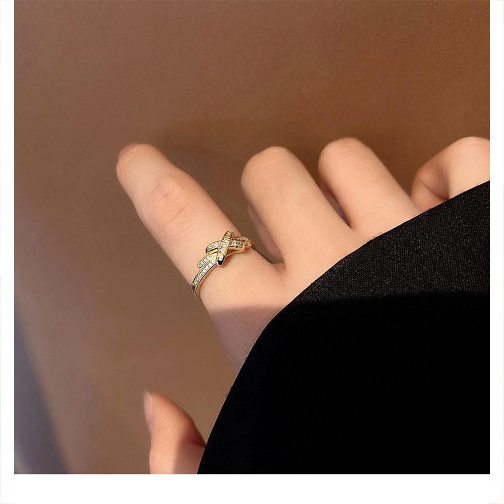Classic Twist Chain Open Rings For Women Zircon Stainless Steel Geometric Twist Wrapped Couple Ring Wedding Aesthetic