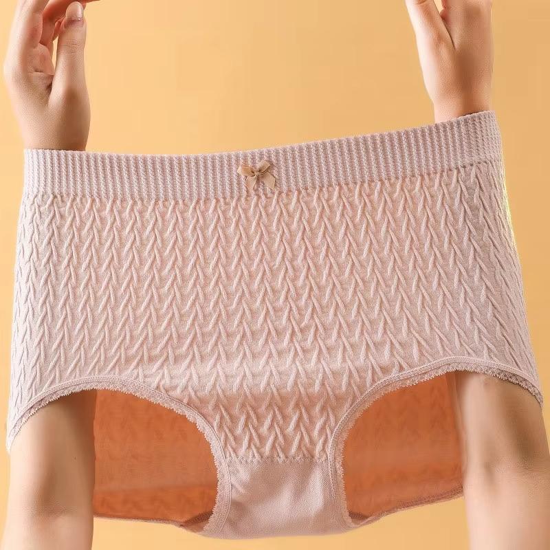 Bubble design Panties solid color Plus size High waist cotton underpants Belly Control briefs Women's underwear
